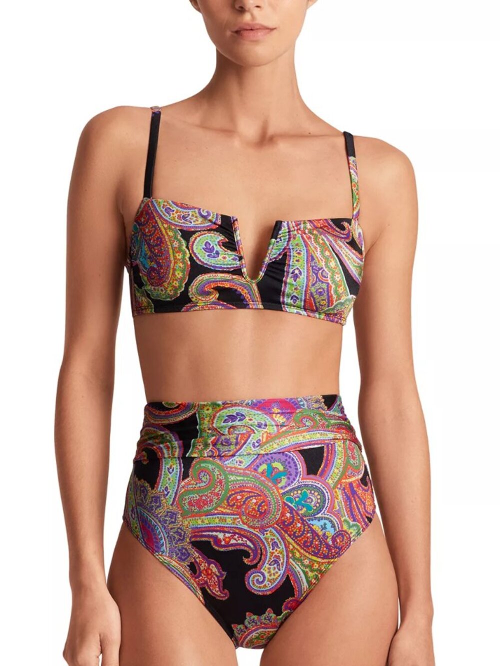 NWT Lauren Ralph Lauren V Wire Bandeau Bikini Top & High Waist Bottom Set